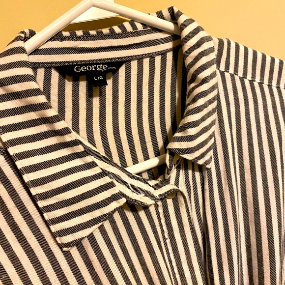 Navy Blue and White Striped Tie Up Shirt - Picture 3 of 4
